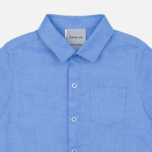 Camisa Bebê Masculina Puro Linho Manga Curta - AZUL