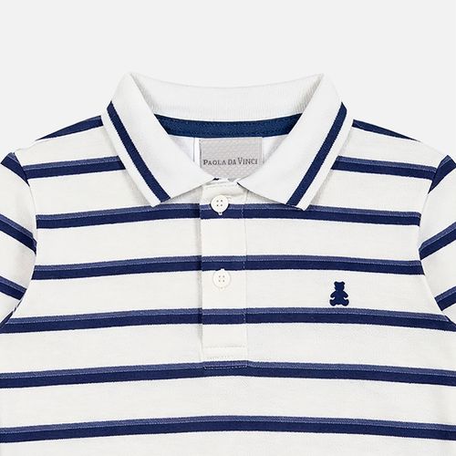 Camiseta Bebê Masculina Polo Manga Longa Malhão Listrado - AZUL MARINHO