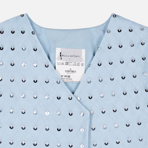 Conjunto Infantil Feminino Linho Bordado Paetê com Shorts - AZUL BEBE