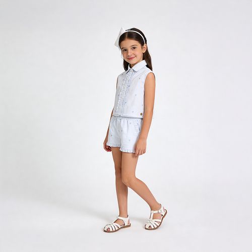 Conjunto Infantil Feminino Anarruga Listrado Bordado Coração - AZUL BEBE