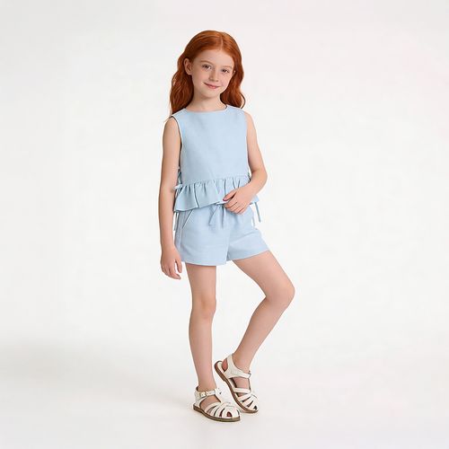 Conjunto Infantil Feminino Lurex com Laços - AZUL