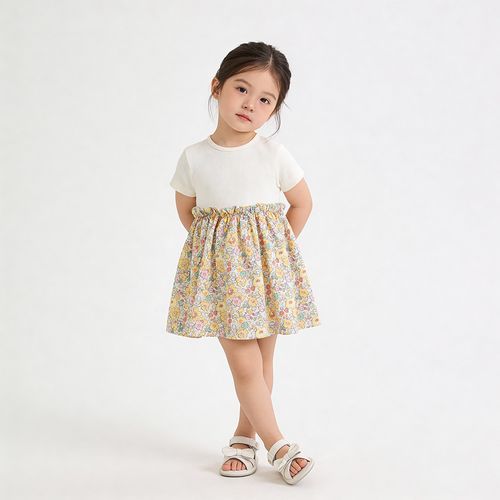 Vestido Bebê Feminino Canelado com Saia Liberty - AMARELO