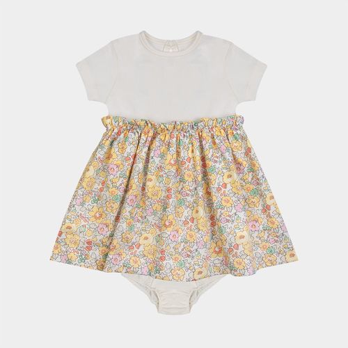 Vestido Bebê Feminino Canelado com Saia Liberty - AMARELO