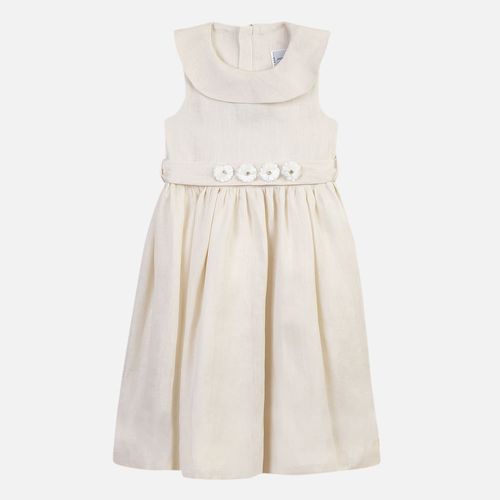 Vestido Infantil Feminino Puro Linho com Flores - OFF WHITE