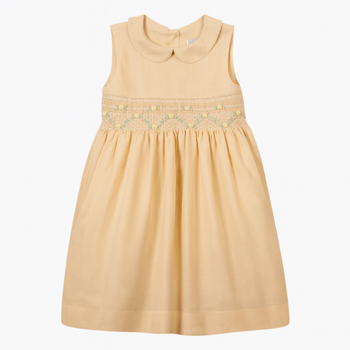Vestido Infantil Feminino Puro Linho Smock - AMARELO