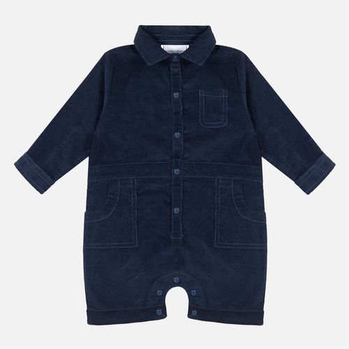 Romper Bebê Masculino Veludo com Bolso - AZUL MARINHO
