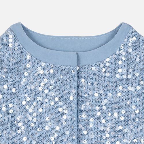 Conjunto Infantil Feminino Crochê Paetê com Saia Pregas - AZUL