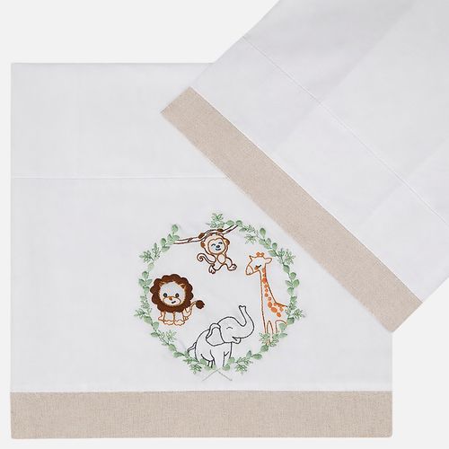 Jogo de Berço Unissex Detalhe Linho Bordado Safari - KAKI
