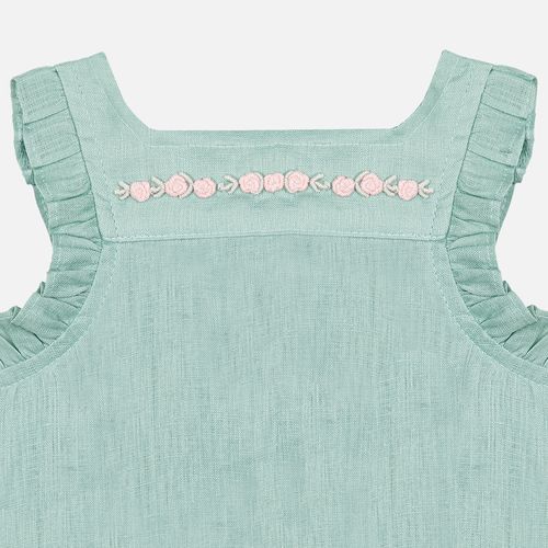 Conjunto Bebê Feminino Puro Linho com Bordado Rococó - VERDE