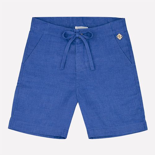 Bermuda Ifantil Masculino Puro Linho com Bolso - AZUL JEANS