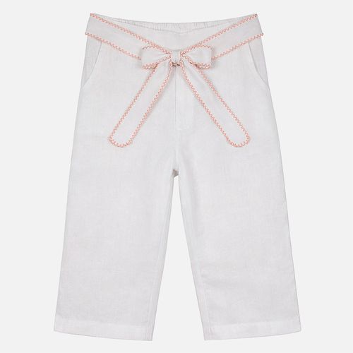 Calça Bebê Feminina Puro Linho com Picueta e Laço - BRANCO