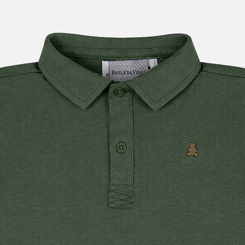 Camiseta Bebê Masculina Polo Piquet Pima com Urso - VERDE