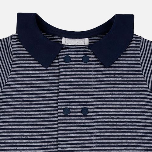 Macacão Curto Bebê Masculina Malha Listrada Botão Duplo - AZUL MARINHO