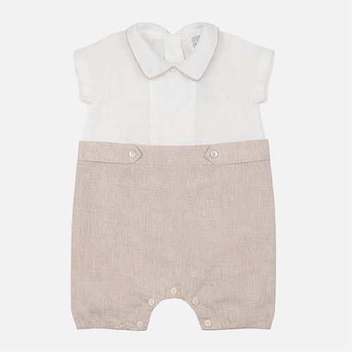 Romper Bebê Masculino Puro Linho com Martingale Frente - NATURAL