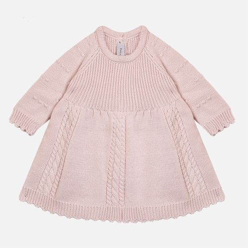 Saída Maternidade Feminina Vestido 3 Tranças Manga Pipoca - ROSA PASTEL