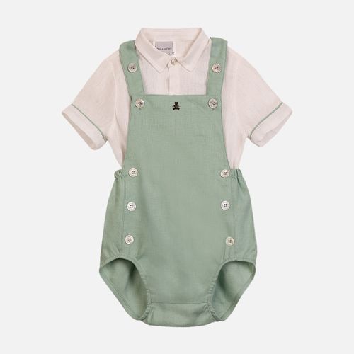 Conjunto Bebê Masculino em Puro Linho com Jardineira - VERDE