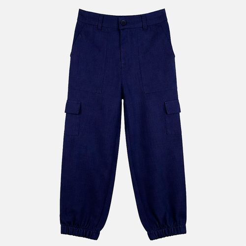 Calça Infantil Masculina Puro Linho com Bolso Lateral - AZUL MARINHO