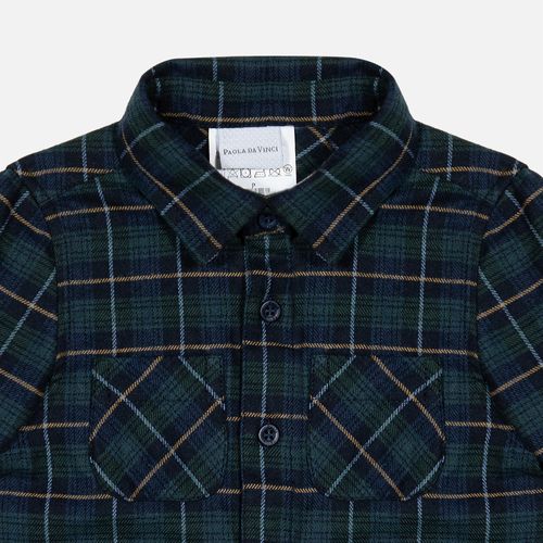 Camisa Infantil Masculina Xadrez Flanelada com Bolsos - VERDE