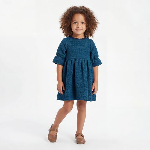 Vestido Bebê Feminino Tweed com Detalhe Guipir - AZUL MARINHO
