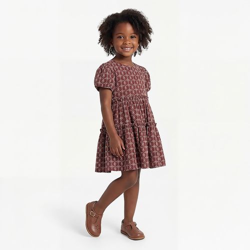 Vestido Bebê Feminino Crepe Bordado Flores - CHOCOLATE