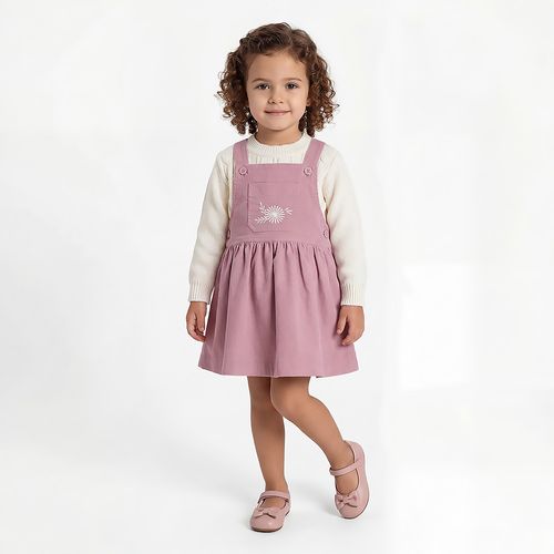 Salopete Bebê Feminino Veludo com Bordado - ROSE