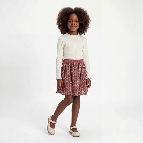 Camiseta Infantil Feminina Manga Longa Canelada com Detalhe FruFru - OFF WHITE