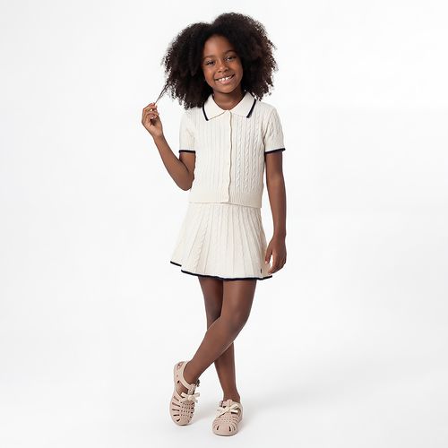 Conjunto Infantil Feminino Blusa e Saia Trançada - OFF WHITE