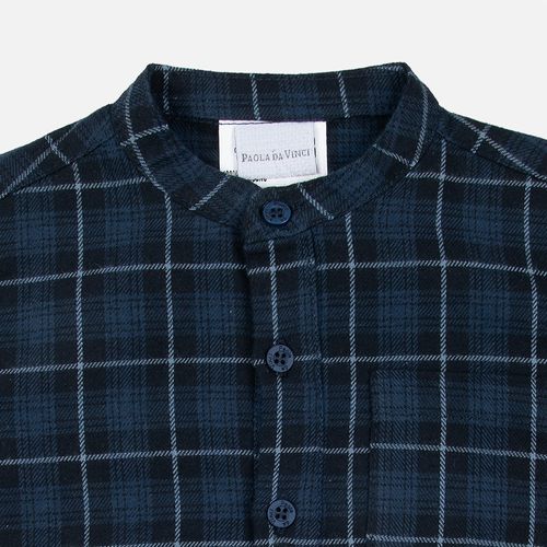 Bata Bebê Masculina Xadrez Julita Manga Longa - AZUL MARINHO