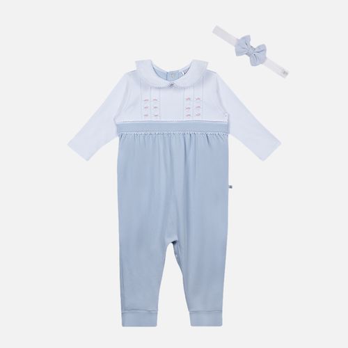 Macacão Bebê Feminino Egípcio Gold com Detalhe Guipir e Bordado - AZUL BEBE