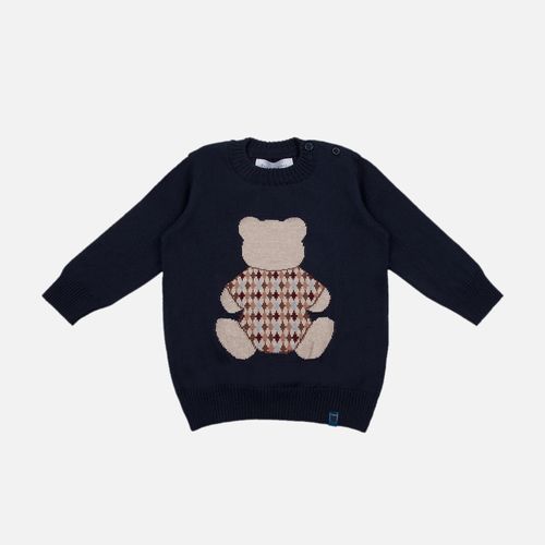 Blusa Bebê Masculina Masculina Jacquard Urso Suéter - AZUL MARINHO