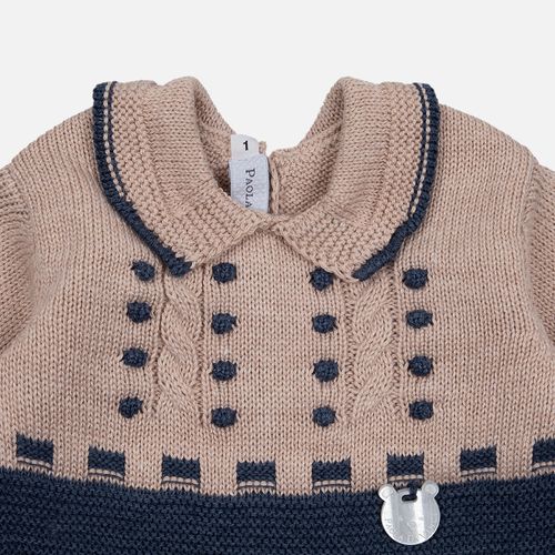 Macacão Bebê Masculino Bicolor Polo Trança Pipoca - BEGE/ INDIGO