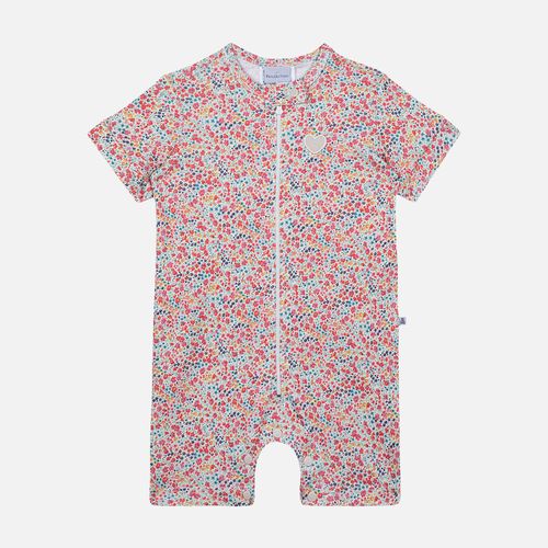 Macacão Curto Bebê Feminino Suedine Algodão Egípcio Floral com Zíper - ROSA