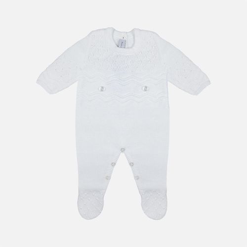 Saída Maternidade Bebê Feminina Macacão Pala Losangos e Ondas - BRANCO