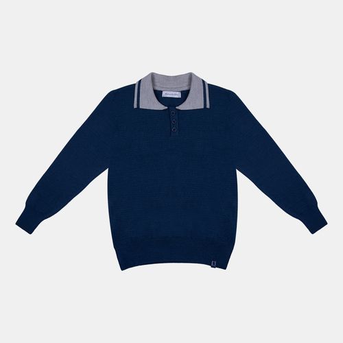 Blusa Infantil Masculina Polo Tricot Gola com Frisos - AZUL