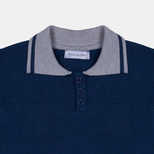 Blusa Infantil Masculina Polo Tricot Gola com Frisos - AZUL