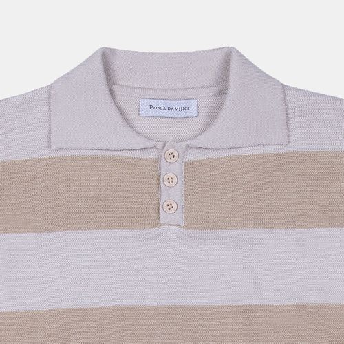 Blusa Polo Infantil Masculina Tricot Listras - OFF WHITE