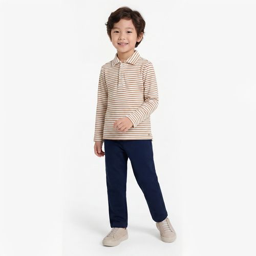 Camiseta Polo Infantil Masculina Navy Cotton Listrada - KAKI