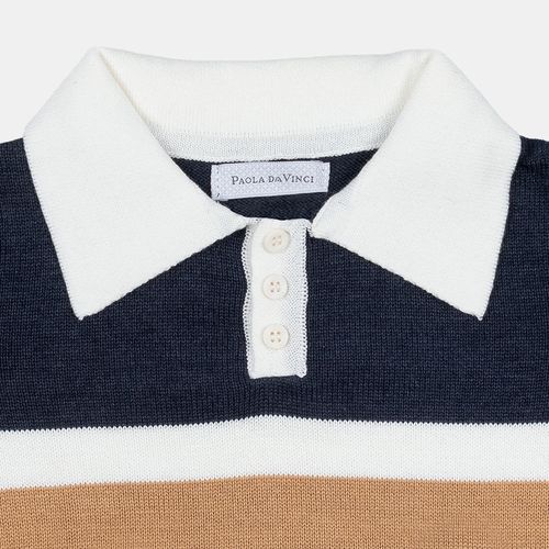 Conjunto Bebê Masculino Polo Jacquard Faixas - AZUL MARINHO