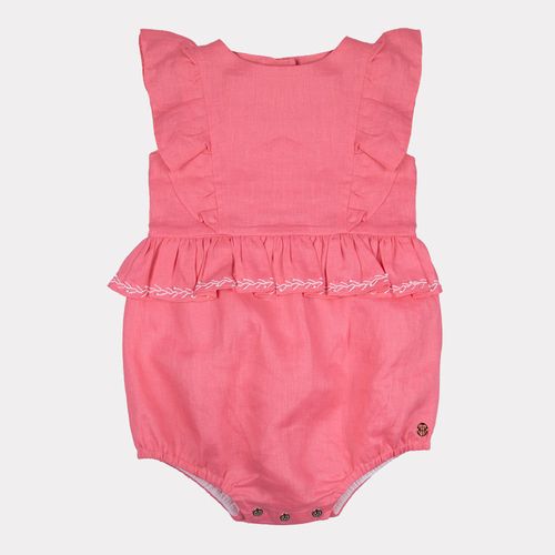 Romper Bebê Feminino Puro Linho com Babados - ROSA