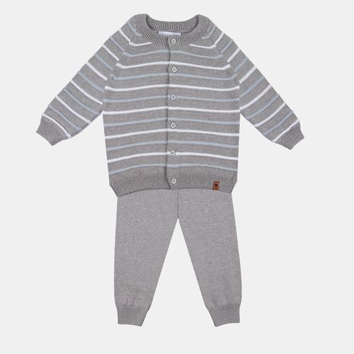 Conjunto Bebê Masculino Cardigan Listras Relevo - CINZA