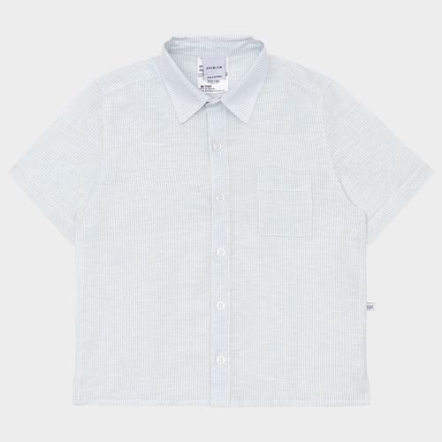 Camisa Infantil Masculina Listrada em Linho com Bolso - AZUL BEBE