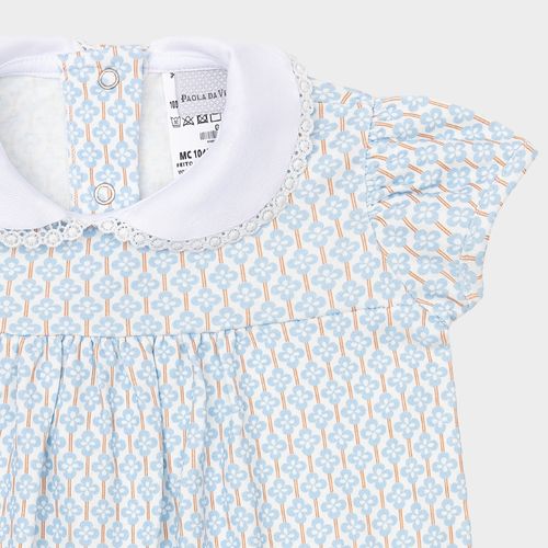 Macacão Bebê Feminino Curto Liberty com Gola Flor - AZUL